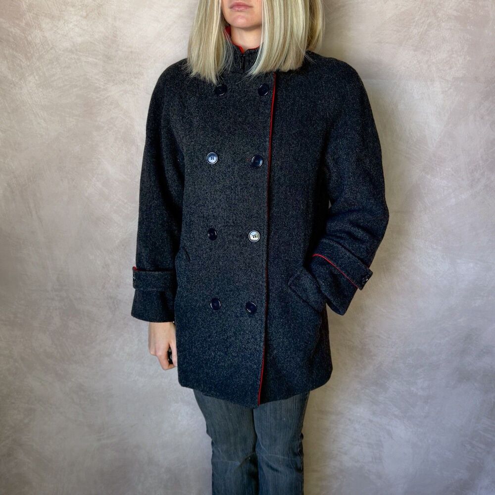 Vintage Mackintosh New England Wool Peacoat Womens 8 Gray Red USA Double Breast